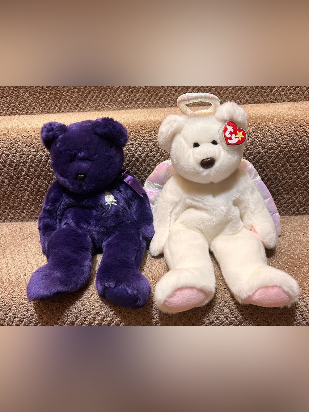 Lot 2 Vtg Halo Angel Princess Diana Retired TY Beanie Buddies Plush Bear Bears